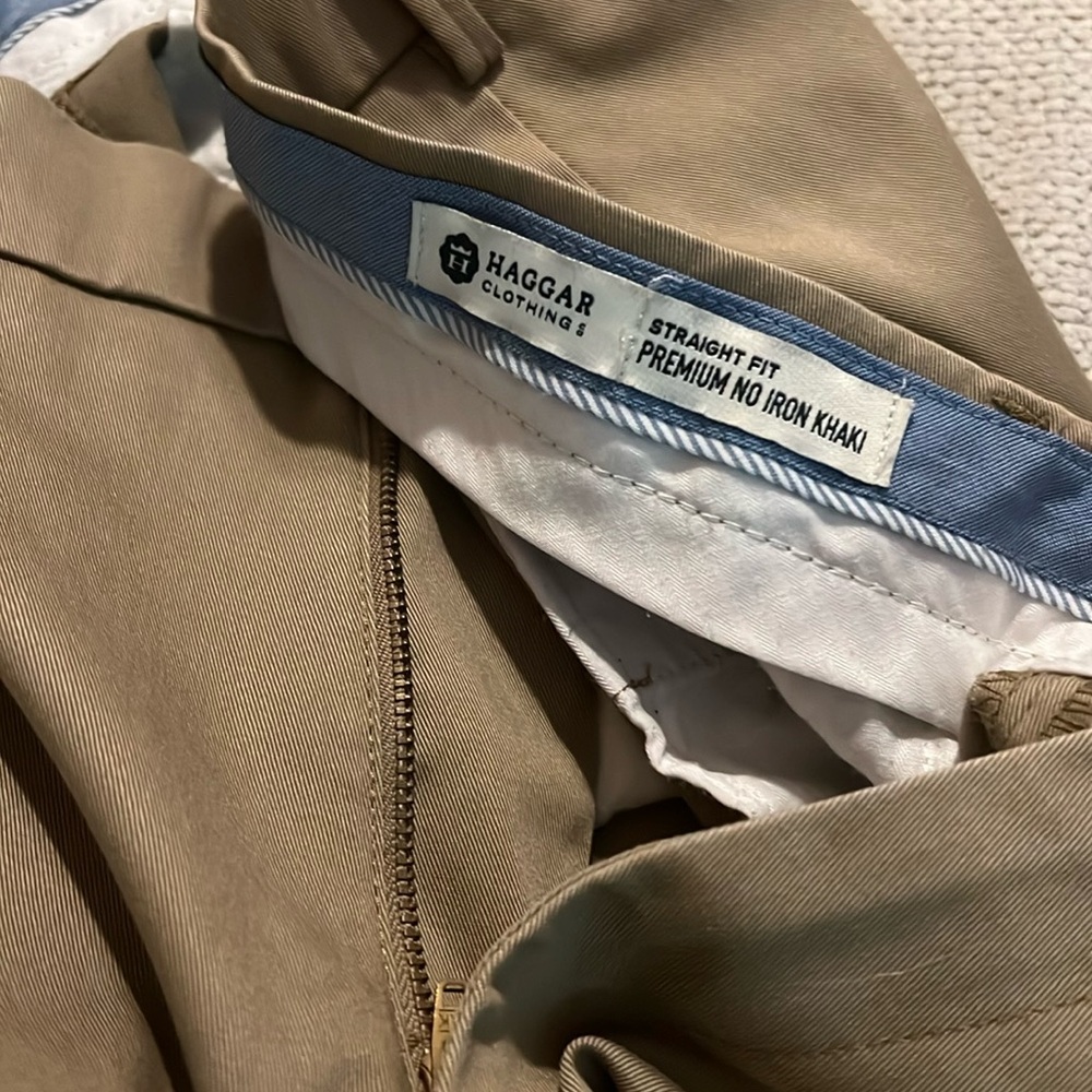 HAGGAR men's dress or casual Pants Straight Fit Khaki 34x30